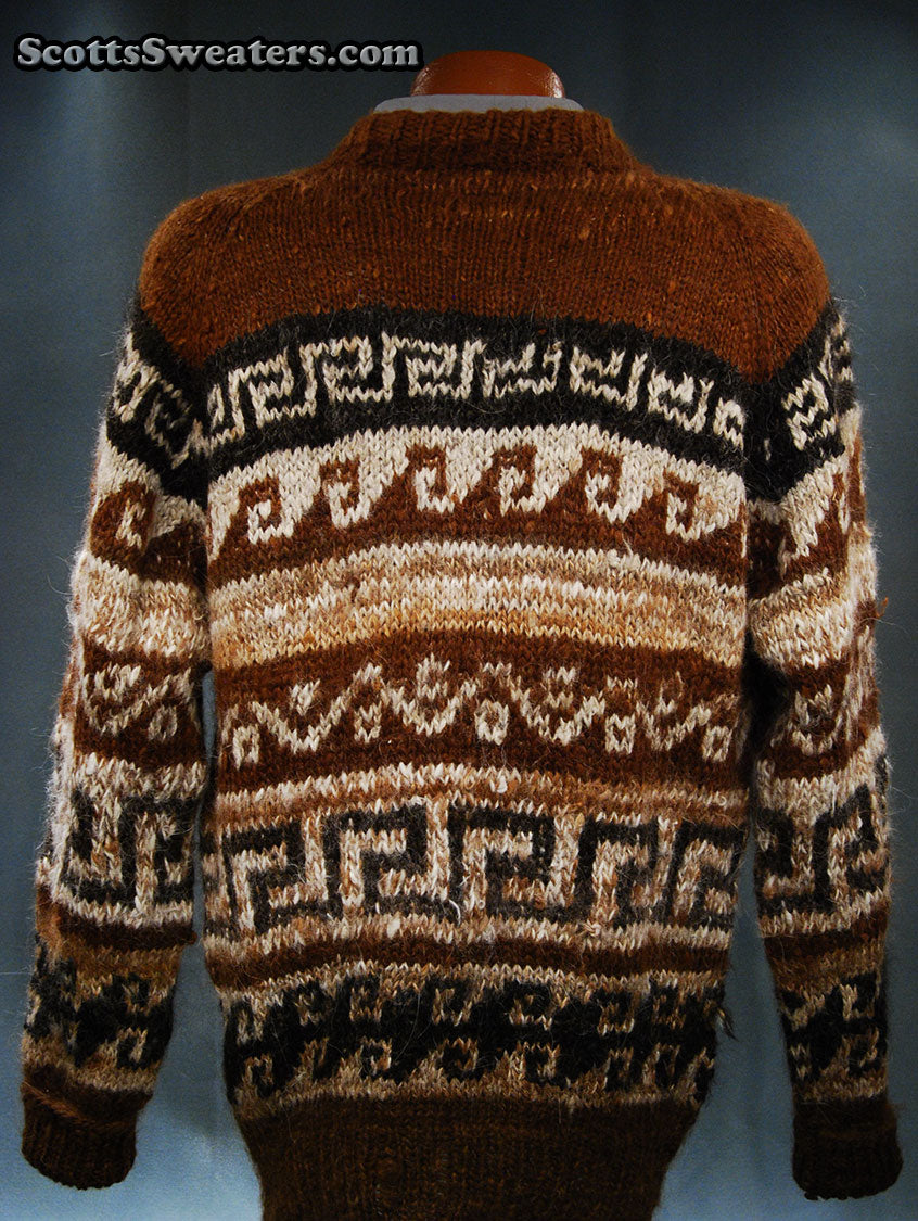 Men's Brown Native Pattern Alpaca Crewneck Sweater by Border Imports [#610-055]