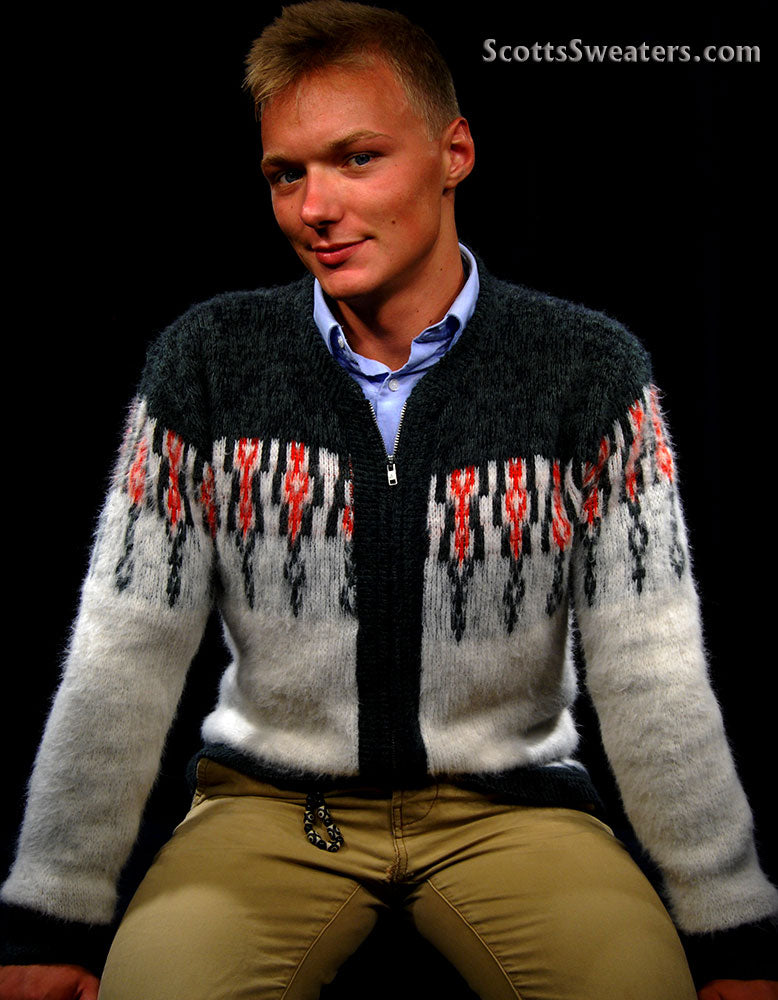 Men's Retro Zipper-front Faux-Mohair Cardigan Sweater [#610-061]