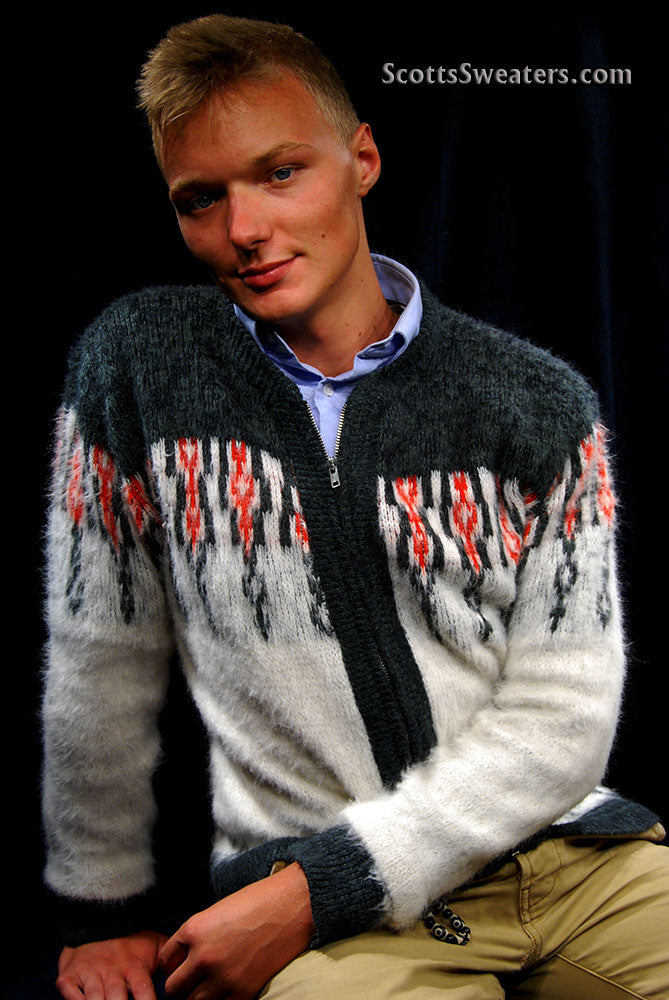 Men's Retro Zipper-front Faux-Mohair Cardigan Sweater [#610-061]