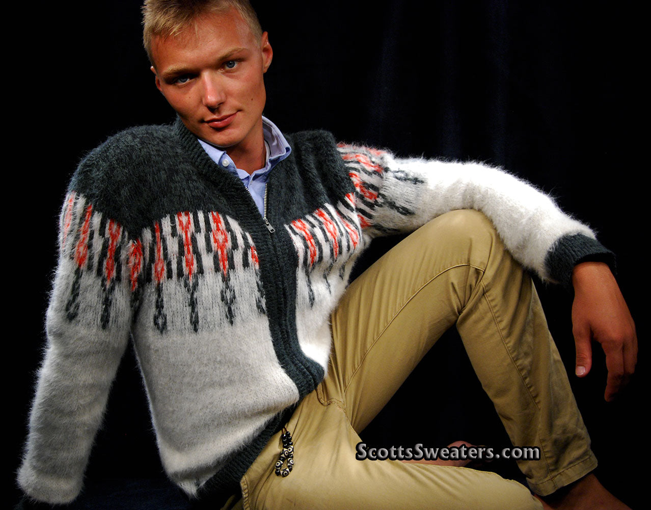 Men's Retro Zipper-front Faux-Mohair Cardigan Sweater [#610-061]