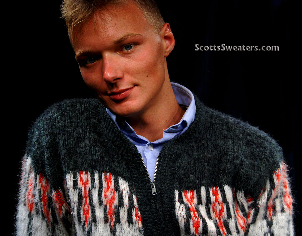 Men's Retro Zipper-front Faux-Mohair Cardigan Sweater [#610-061]