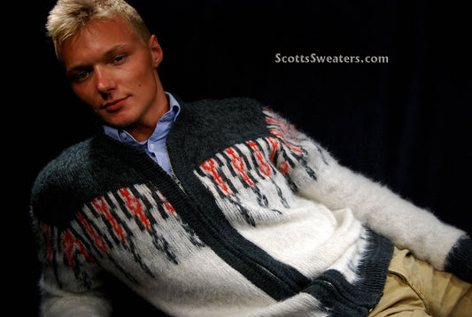 Men's Retro Zipper-front Faux-Mohair Cardigan Sweater [#610-061]