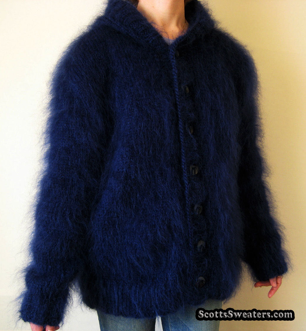 Men's Handknit Mohair Hoodie Cardigan Sweaters [#610-091H]