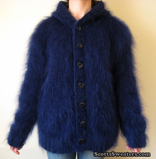 Men's Handknit Mohair Hoodie Cardigan Sweaters [#610-091H]