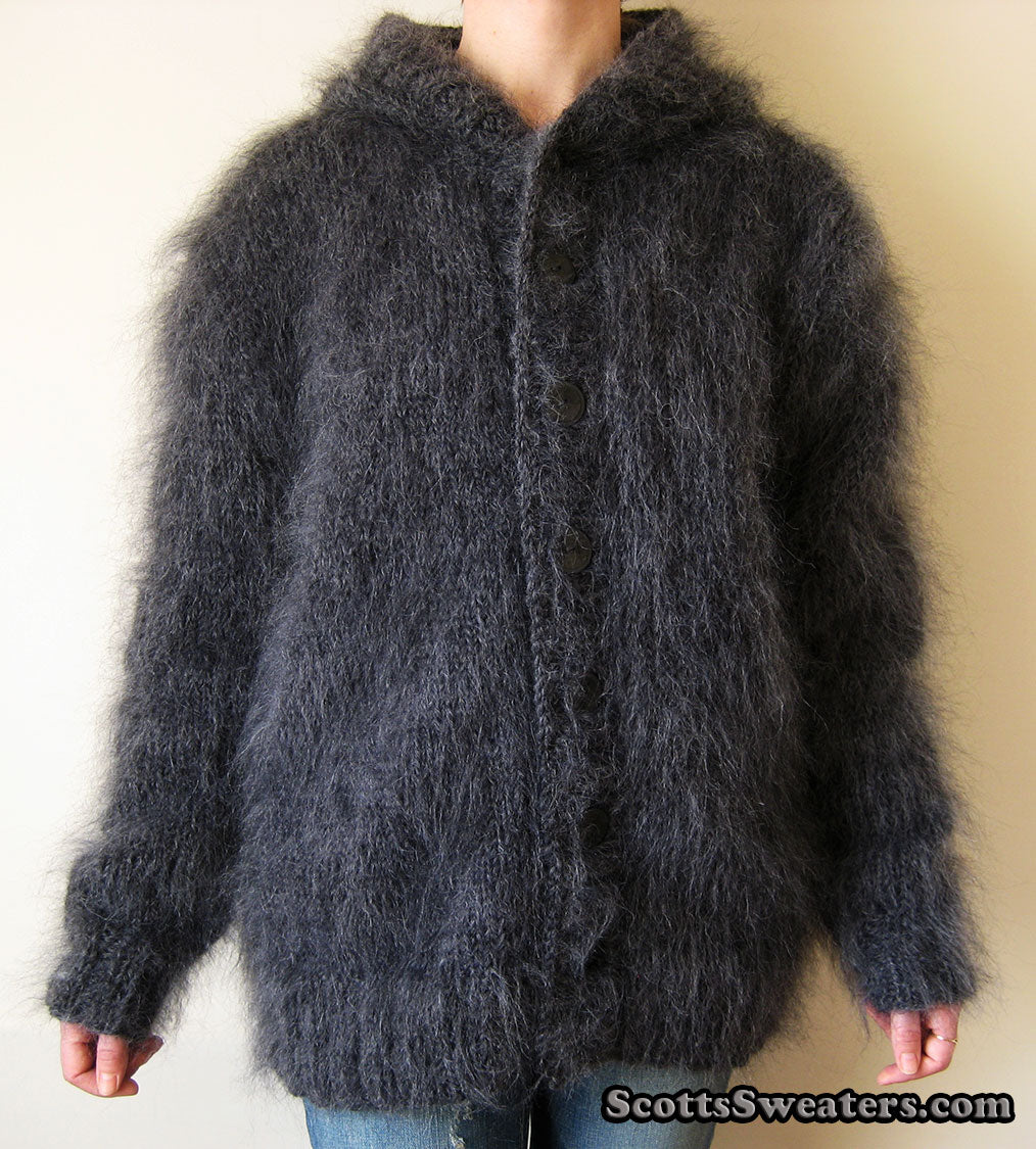 Men's Handknit Mohair Hoodie Cardigan Sweaters [#610-091H]