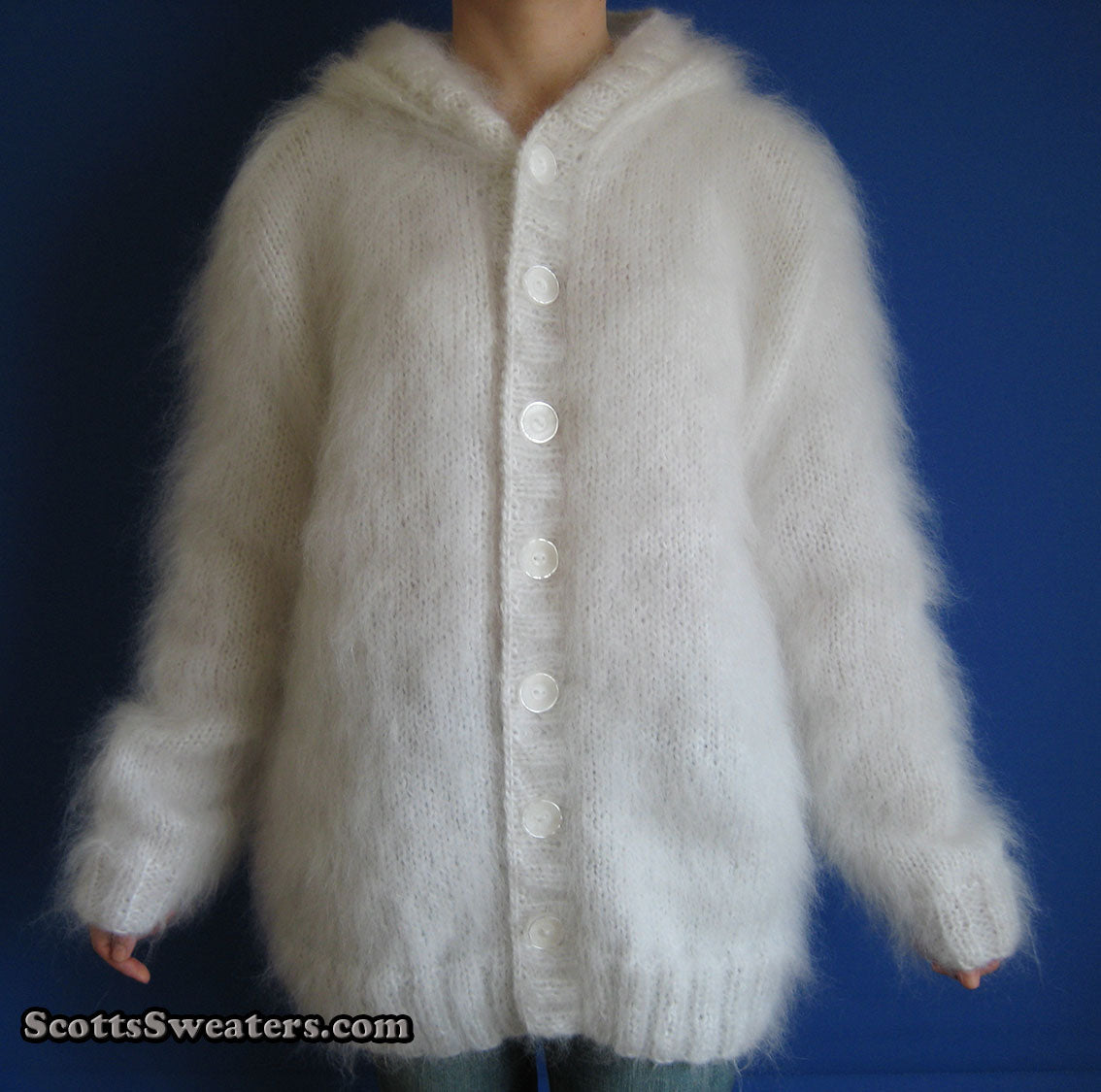 Men's Handknit Mohair Hoodie Cardigan Sweaters [#610-091H]