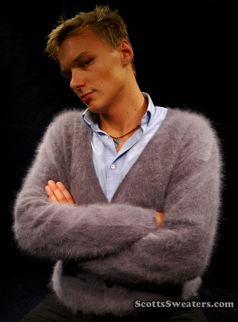 611-005Crd Men's Ultra-Soft Angora CARDIGAN Sweater