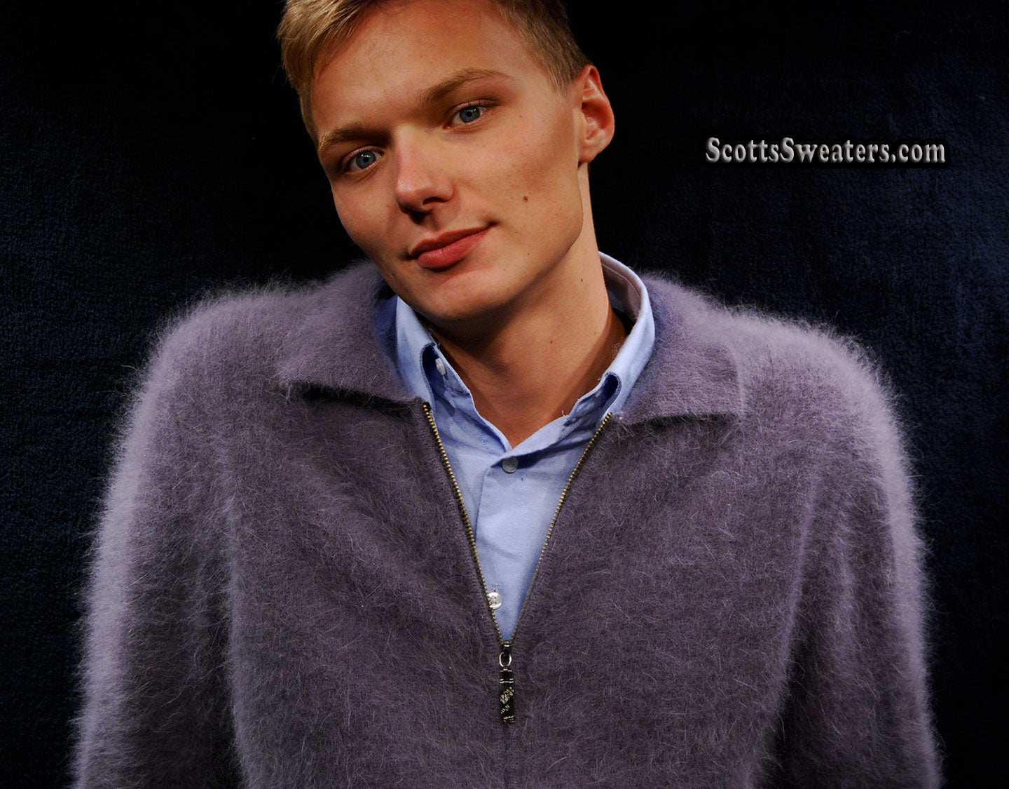 611-005Zip Men's Ultra-Soft Angora Zipper-front Cardigan Sweater