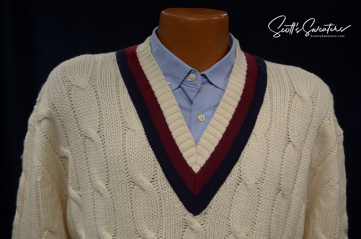 Original Retro Marino Wool Ivory Cable-Knit Tennis Sweater [#611-026]