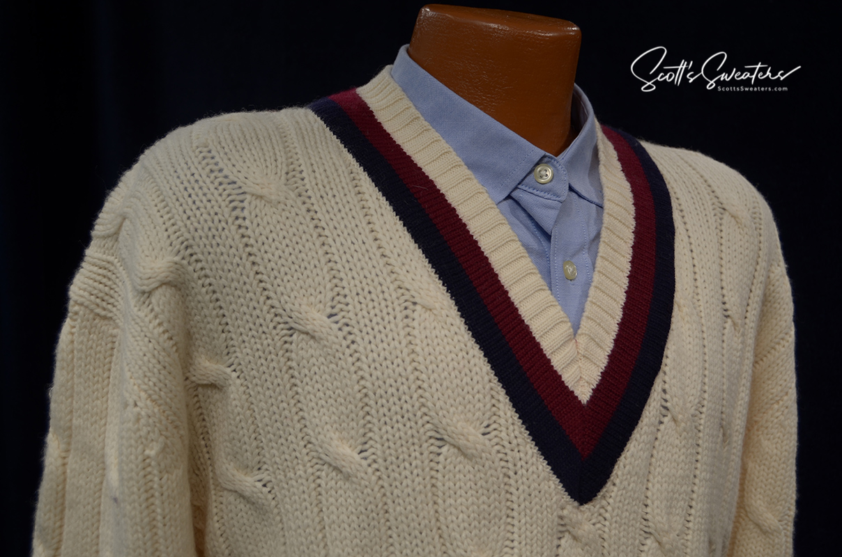 Original Retro Marino Wool Ivory Cable-Knit Tennis Sweater [#611-026]