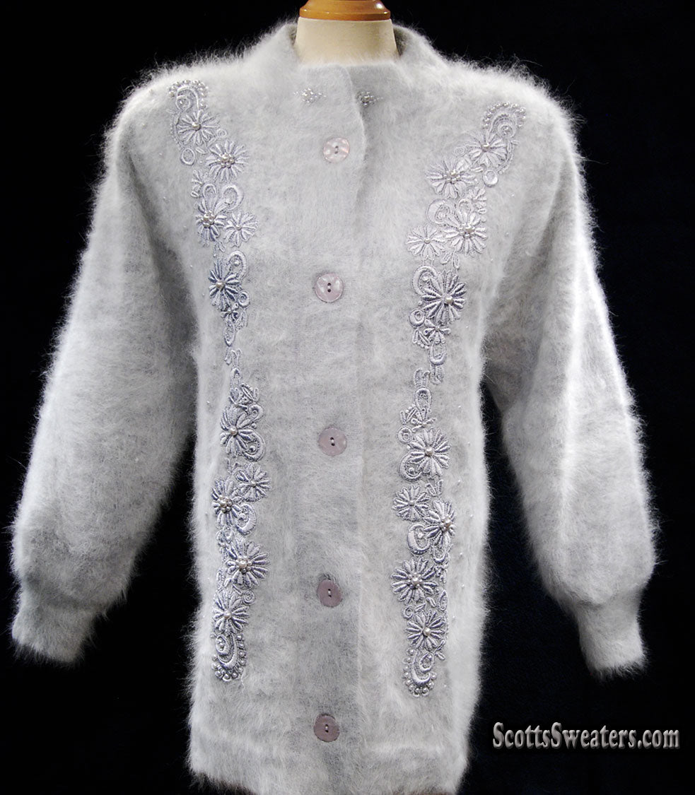 Grauer Angora-Cardigan für Damen in Missy-Größe