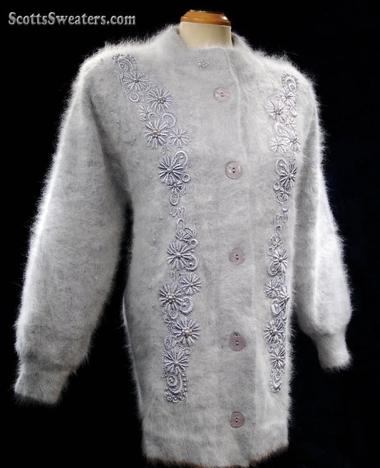 Grauer Angora-Cardigan für Damen in Missy-Größe