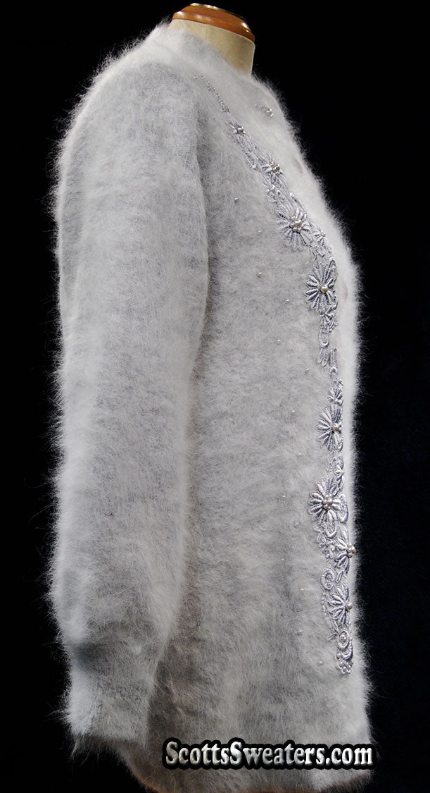 Grauer Angora-Cardigan für Damen in Missy-Größe