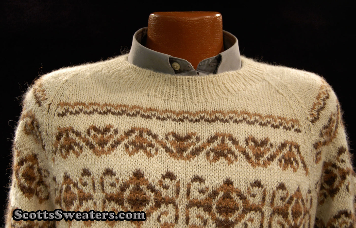 Men's Ivory Geometric Pattern Alpaca Crewneck Sweater by Fotrama [#611-089]