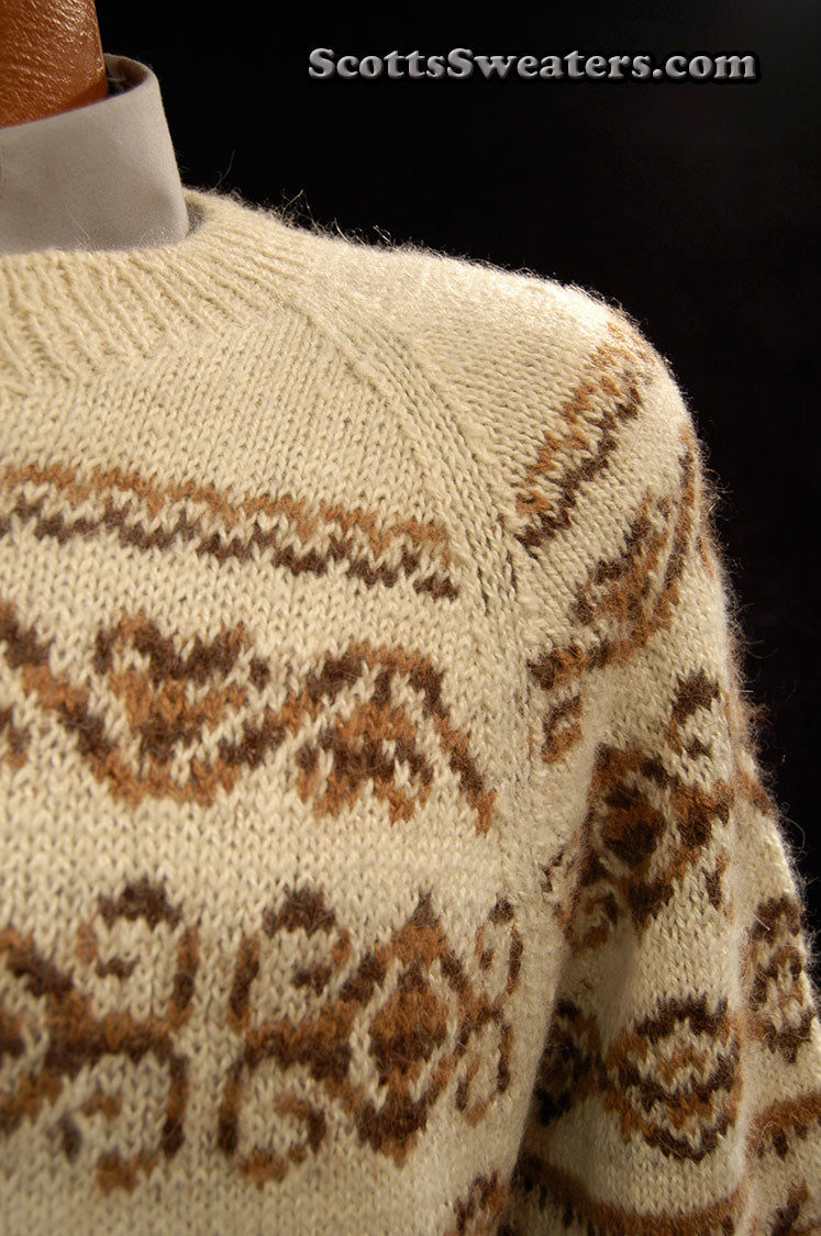 Men's Ivory Geometric Pattern Alpaca Crewneck Sweater by Fotrama [#611-089]