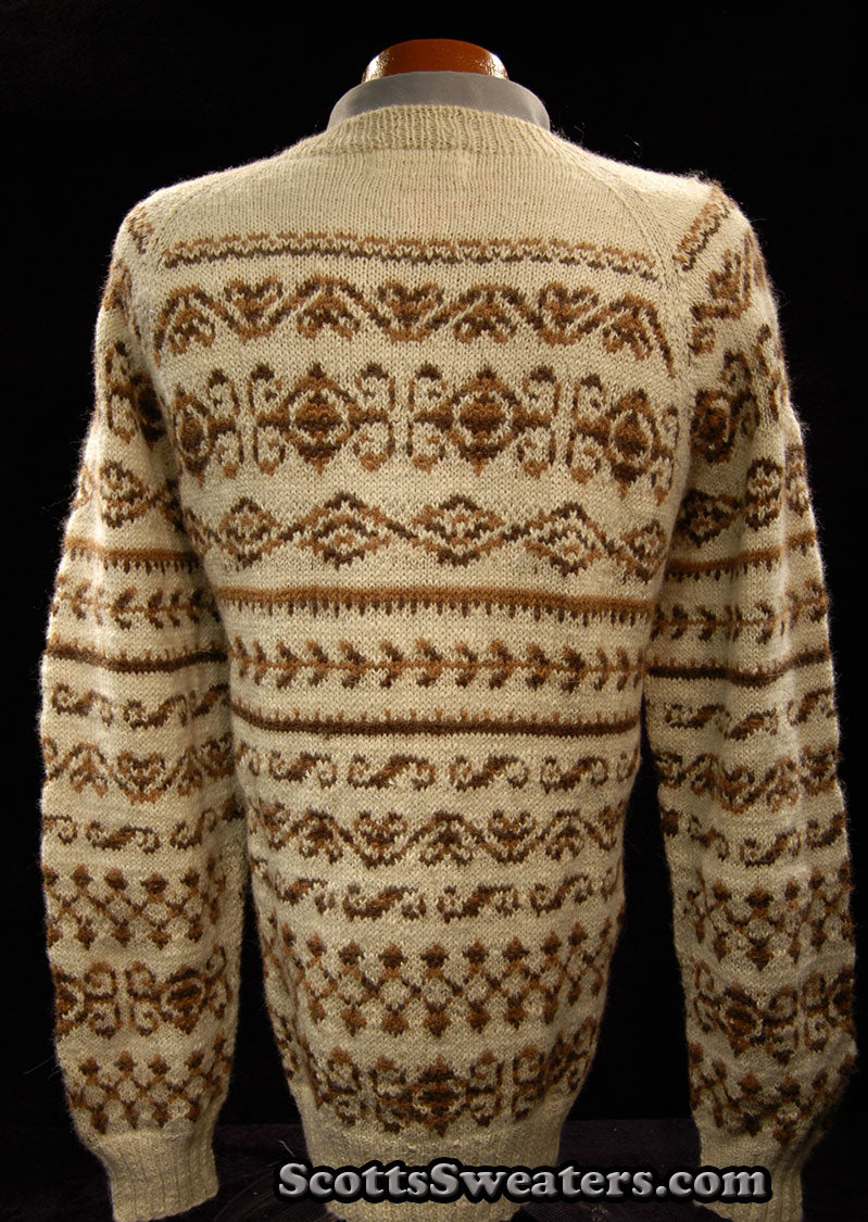 Men's Ivory Geometric Pattern Alpaca Crewneck Sweater by Fotrama [#611-089]