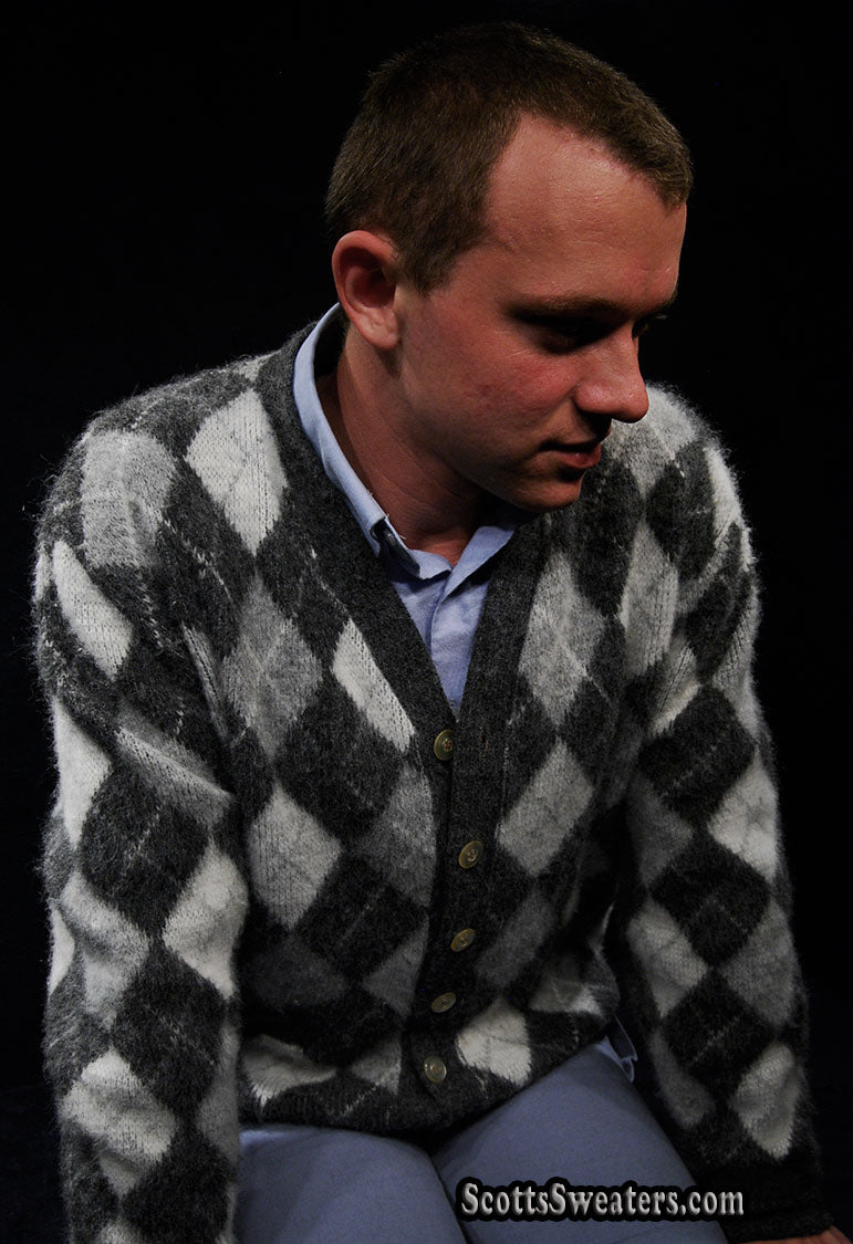 Men's Retro button-front Faux-Mohair Argyle Cardigan Sweater [#612-024]