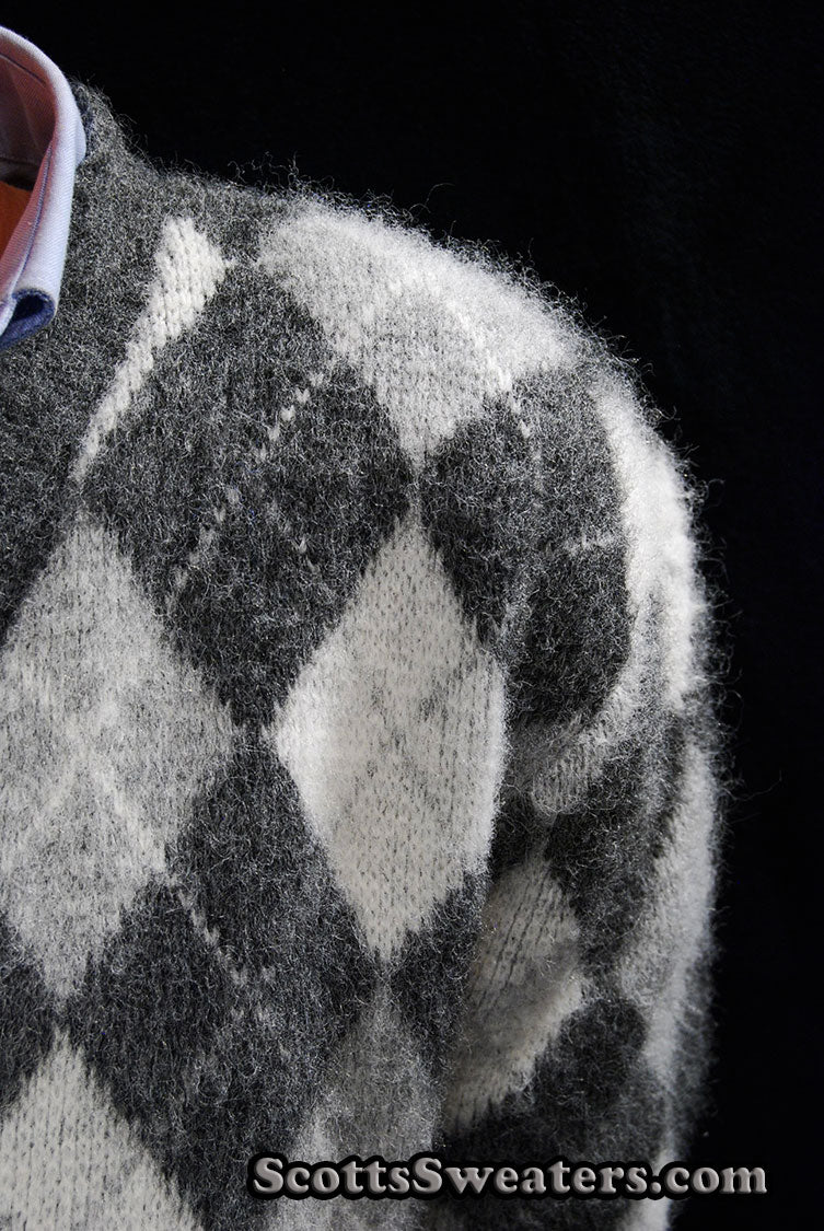 Men's Retro button-front Faux-Mohair Argyle Cardigan Sweater [#612-024]