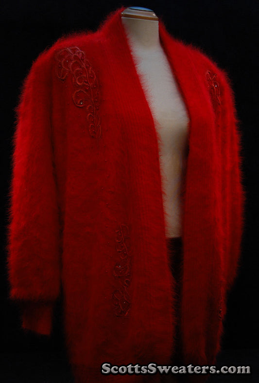 Woman's Plus-sized Deep-Red Angora Sweater-Coat by Lee Sands