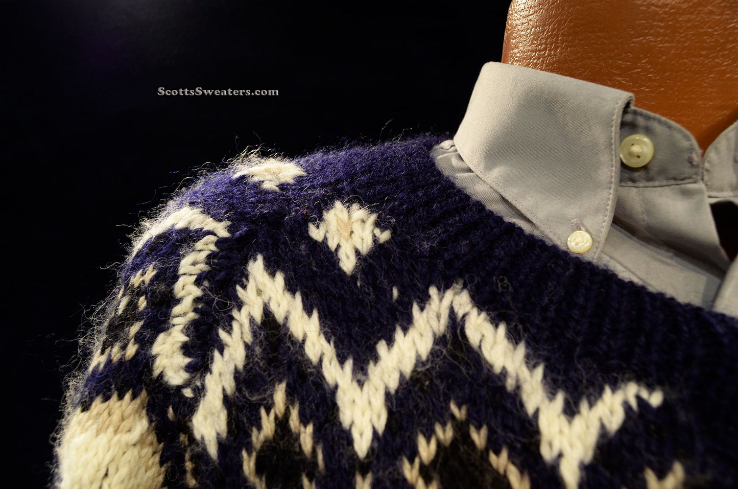 Men's Icelandic Wool Cardigan Sweater with Navy-Blue Design by Swing Boat [#612-082]