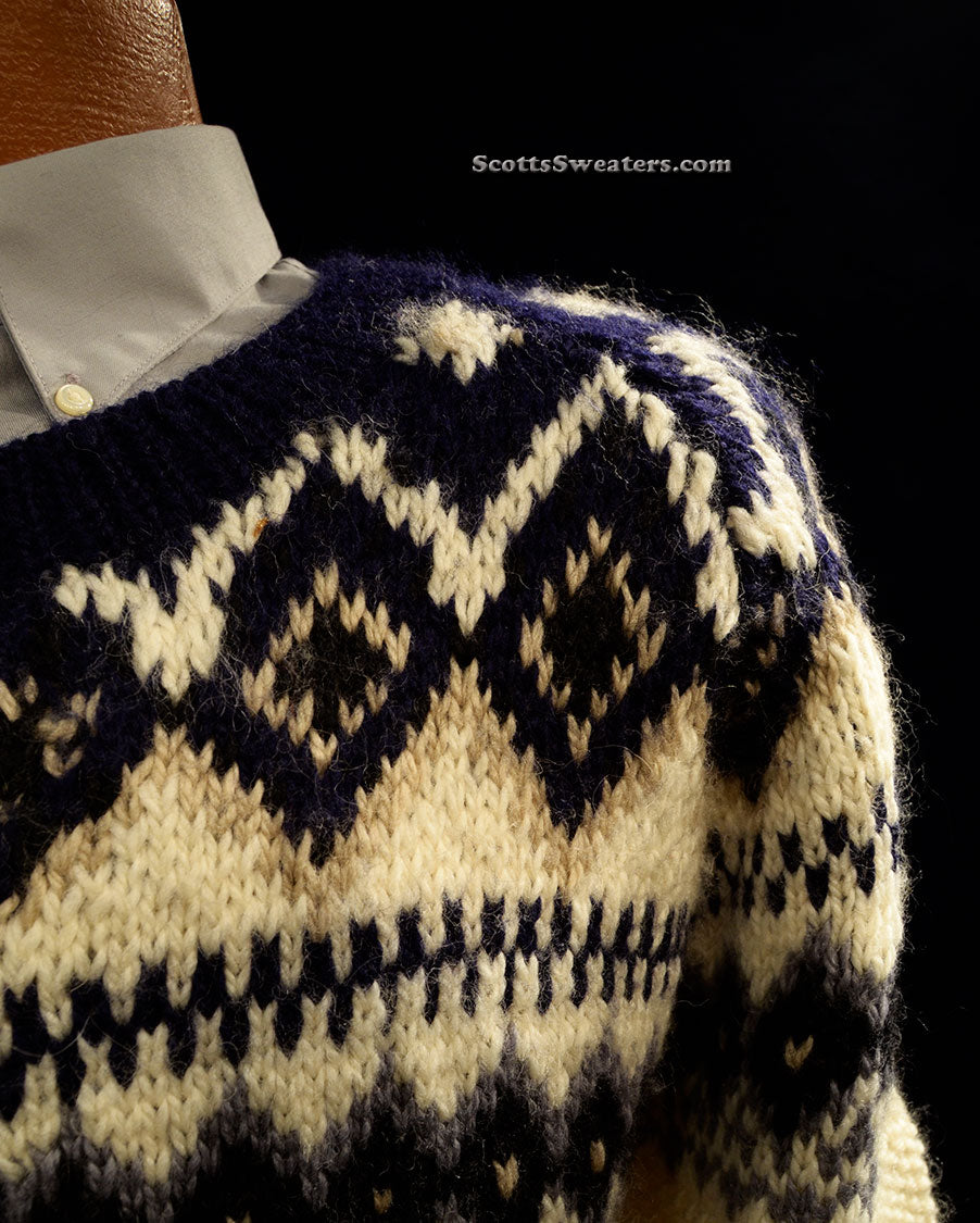 Men's Icelandic Wool Cardigan Sweater with Navy-Blue Design by Swing Boat [#612-082]