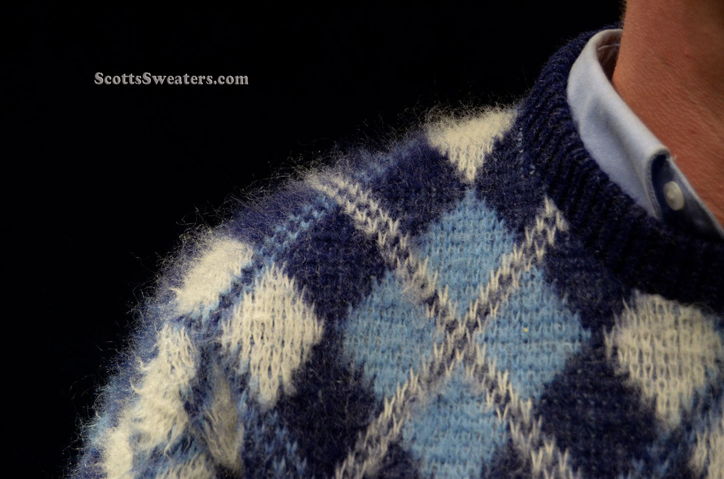 Retro Argyle Shaggy Crewneck Mohair Sweater [#612-089]