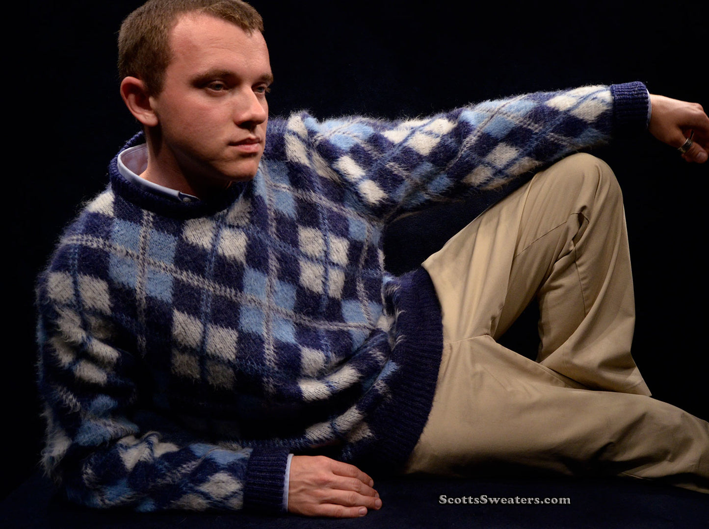 Retro Argyle Shaggy Crewneck Mohair Sweater [#612-089]