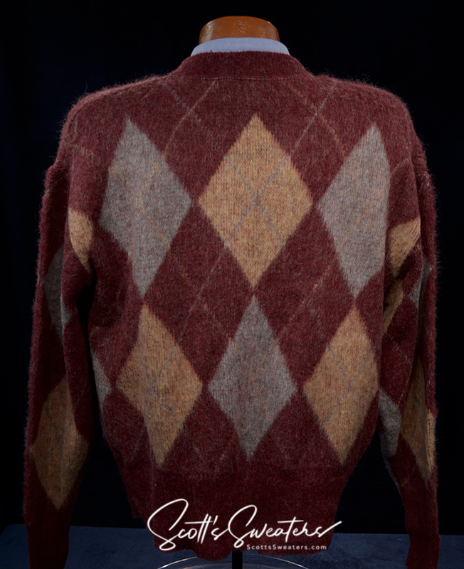 Retro Shaggy Argyle Mohair V-Neck Sweater by Kennington [#612-092]