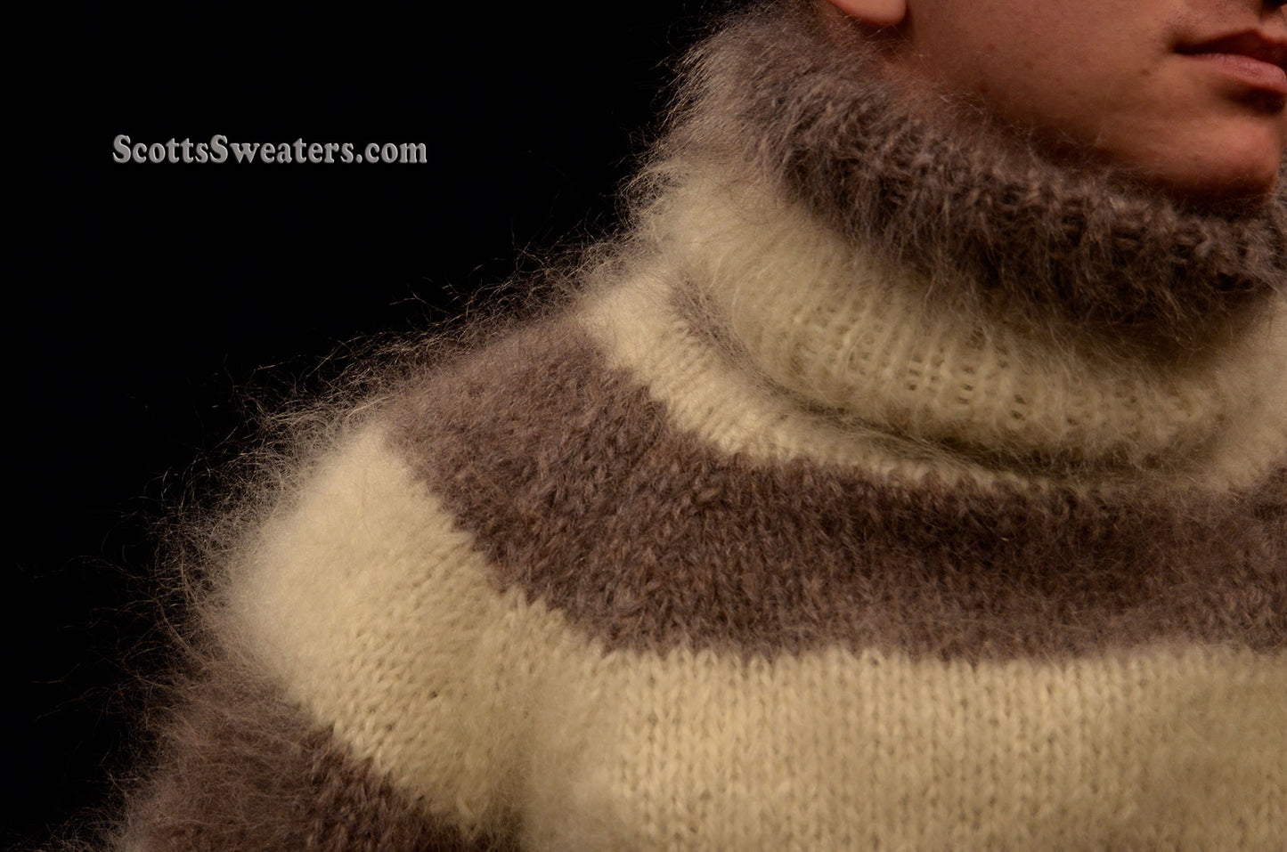 Men's Handknit Striped Turtleneck Mohair Sweater [#612-093]