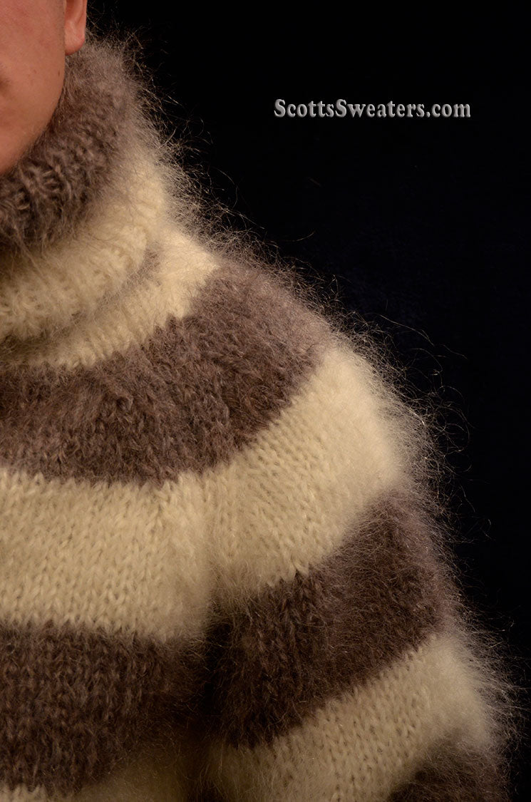 Men's Handknit Striped Turtleneck Mohair Sweater [#612-093]