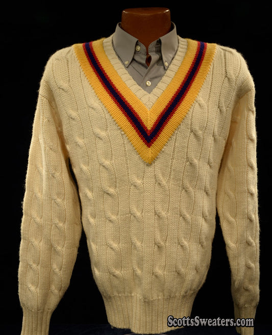 Original Classic Wool Ivory Cable-Knit Tennis/Cricket Sweater [#612-097]