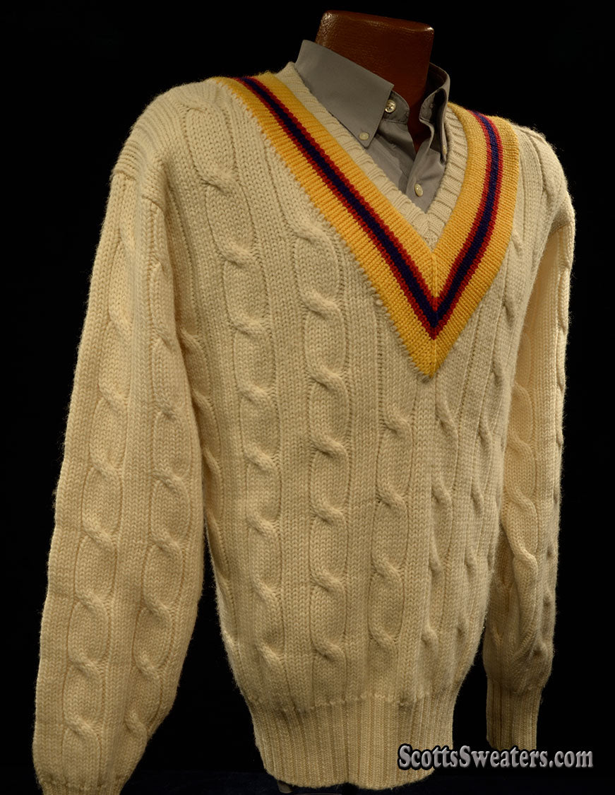 Original Classic Wool Ivory Cable-Knit Tennis/Cricket Sweater [#612-097]