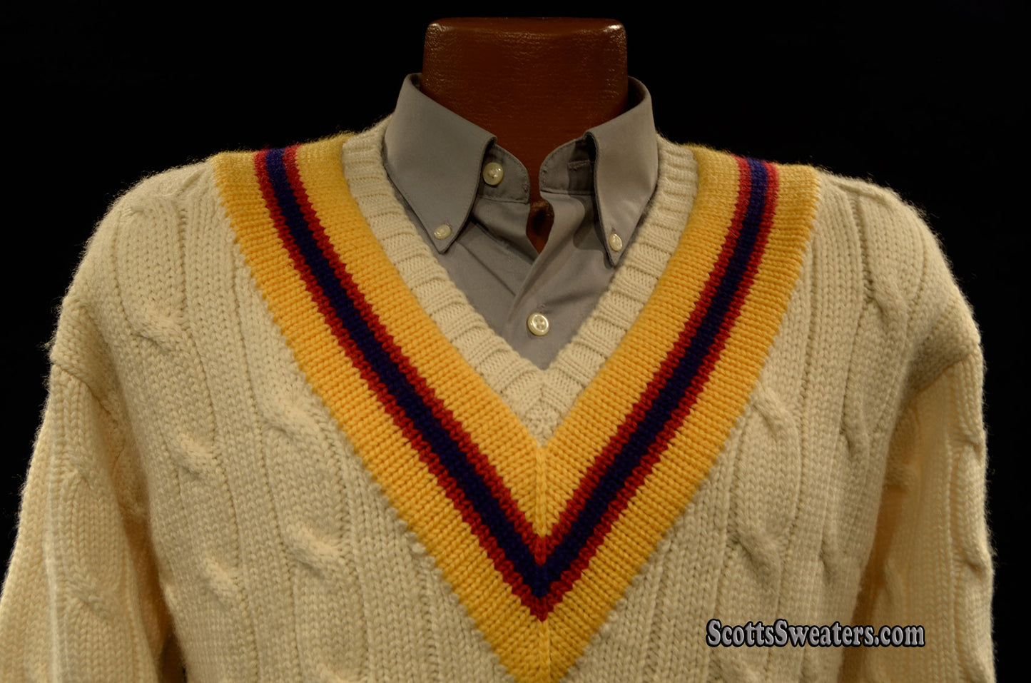 Original Classic Wool Ivory Cable-Knit Tennis/Cricket Sweater [#612-097]