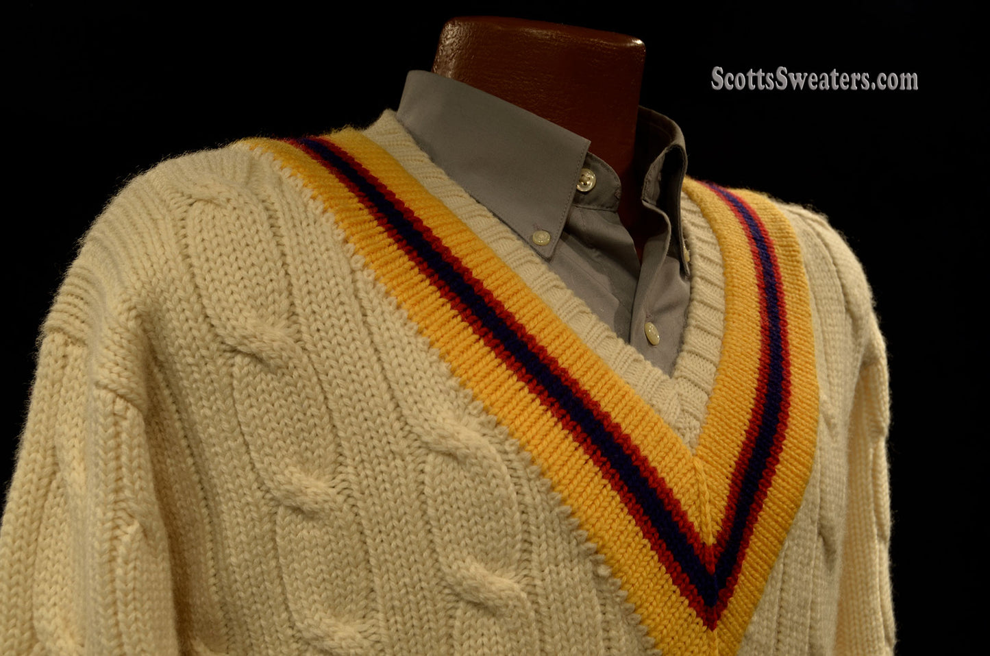 Original Classic Wool Ivory Cable-Knit Tennis/Cricket Sweater [#612-097]