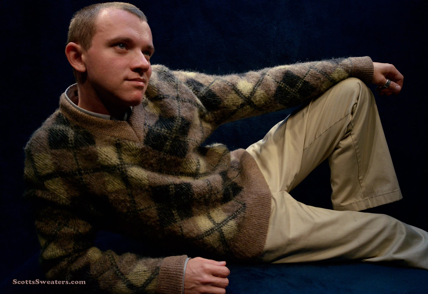 Retro Shaggy Argyle Mohair V-Neck Sweater by Rob Scott [#613-040]