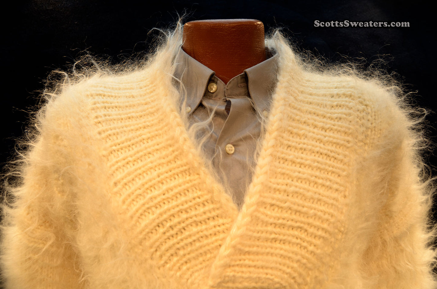 Men's Hand-knit Shawl neck Mohair Sweater Pullover [#613-056]