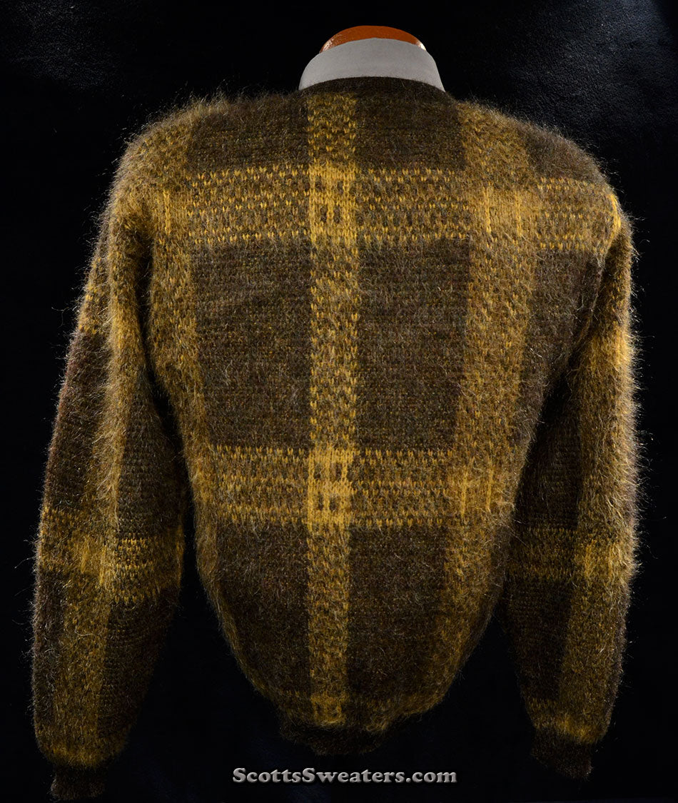 Retro Shaggy Plaid Mohair V-Neck Sweater by Alps Shag-A-Pac [#613-057]