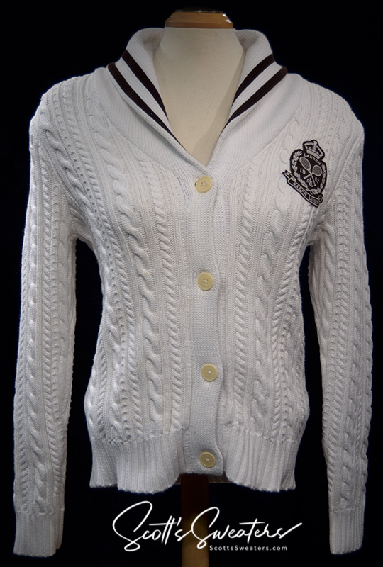 Woman's White Cable-Knit Cardigan Tennis Sweater by Ralph Lauren Active [#613-079]