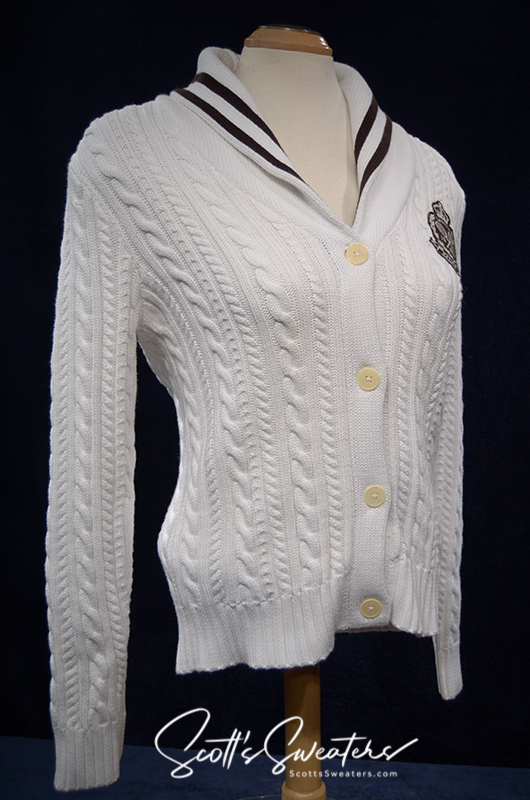 Woman's White Cable-Knit Cardigan Tennis Sweater by Ralph Lauren Active [#613-079]