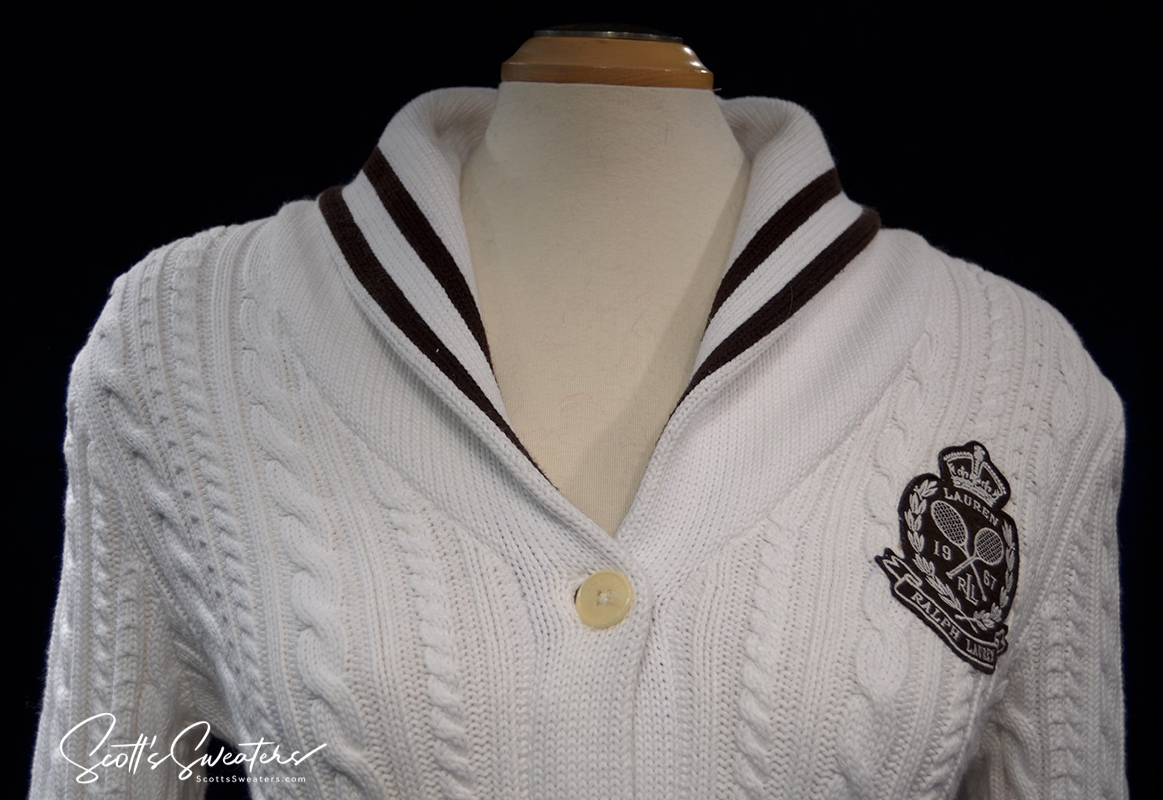 Woman's White Cable-Knit Cardigan Tennis Sweater by Ralph Lauren Active [#613-079]