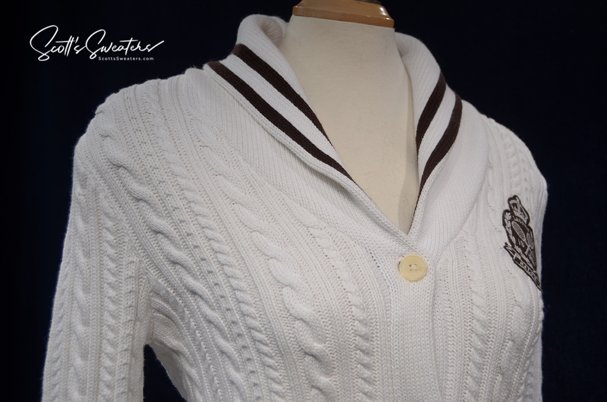 Woman's White Cable-Knit Cardigan Tennis Sweater by Ralph Lauren Active [#613-079]