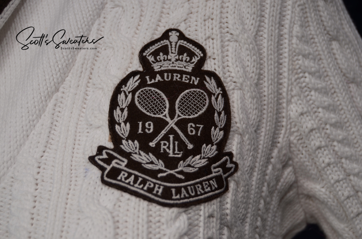 Woman's White Cable-Knit Cardigan Tennis Sweater by Ralph Lauren Active [#613-079]