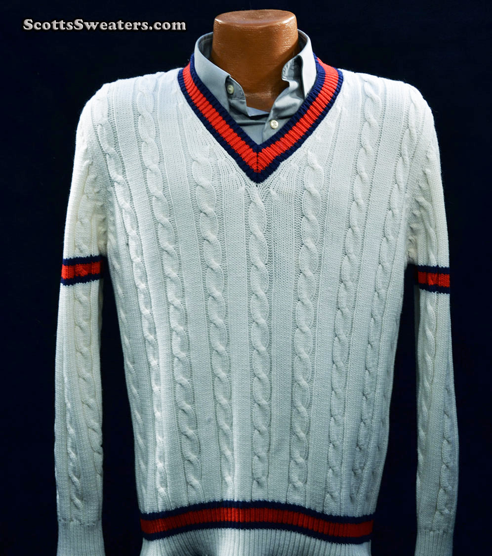 Men's Classic V-neck Pullover Tennis Sweater by Catalina, Arthur Ashe Collection [#613-080]