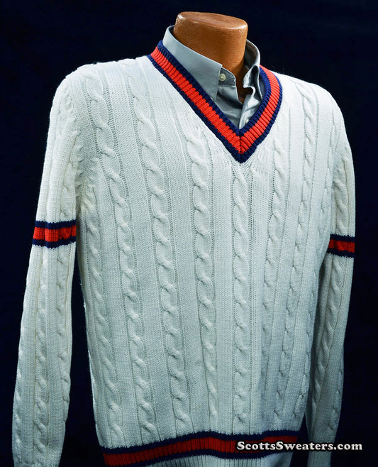 Men's Classic V-neck Pullover Tennis Sweater by Catalina, Arthur Ashe Collection [#613-080]