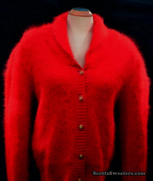 Woman's Red Angora Shawl-neck Cardigan Sweater by Belldini