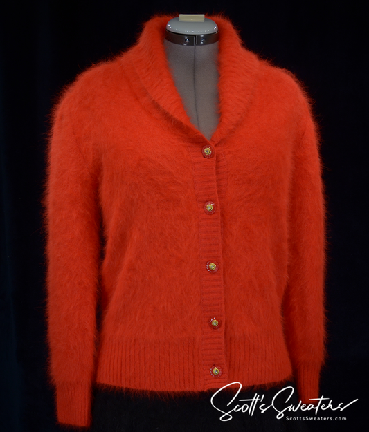 Woman's Red Angora Shawl-neck Cardigan Sweater by Belldini