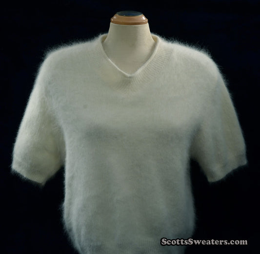 Woman's White Short-Sleeved Angora Sweater by Just Clothes