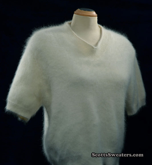 Woman's White Short-Sleeved Angora Sweater by Just Clothes