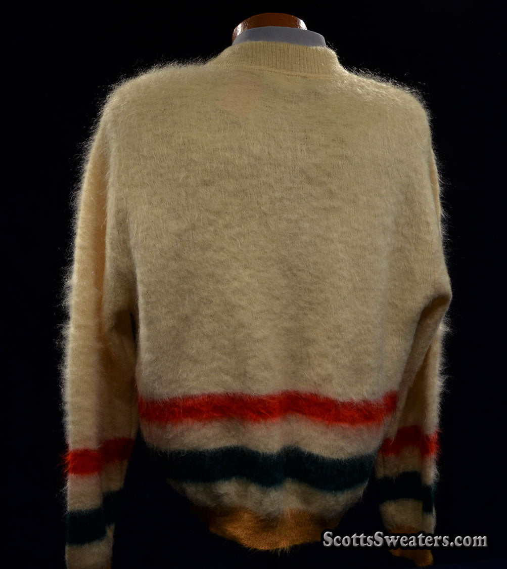 Retro Shaggy Mohair Henley-Neck Sweater by h.i.s. [#614-048]