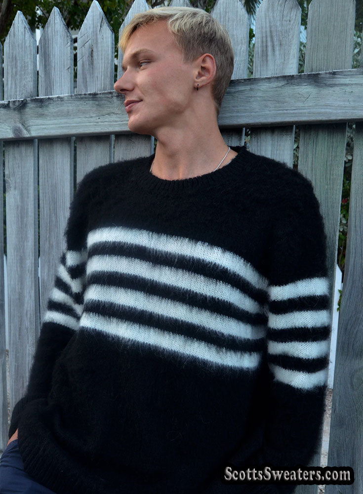 615-028 Men's Striped Crewneck Mohair Sweater